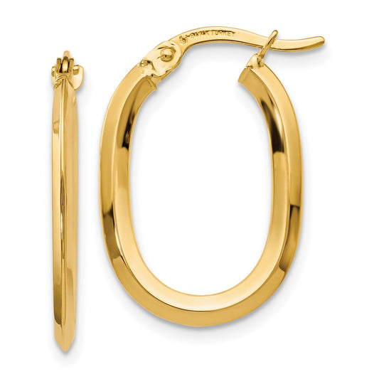 14K Yellow Gold Polished Oval Hinged Hoop Earrings