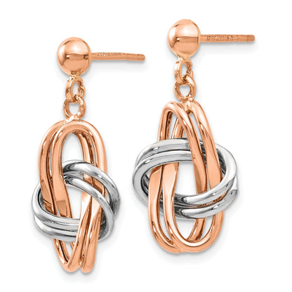 14K Two-Tone Rose And White Polished Post Dangle Earrings