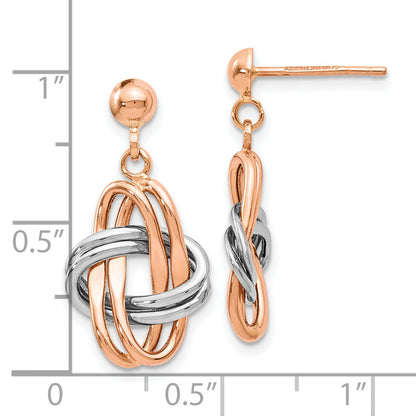 14K Two-Tone Rose And White Polished Post Dangle Earrings