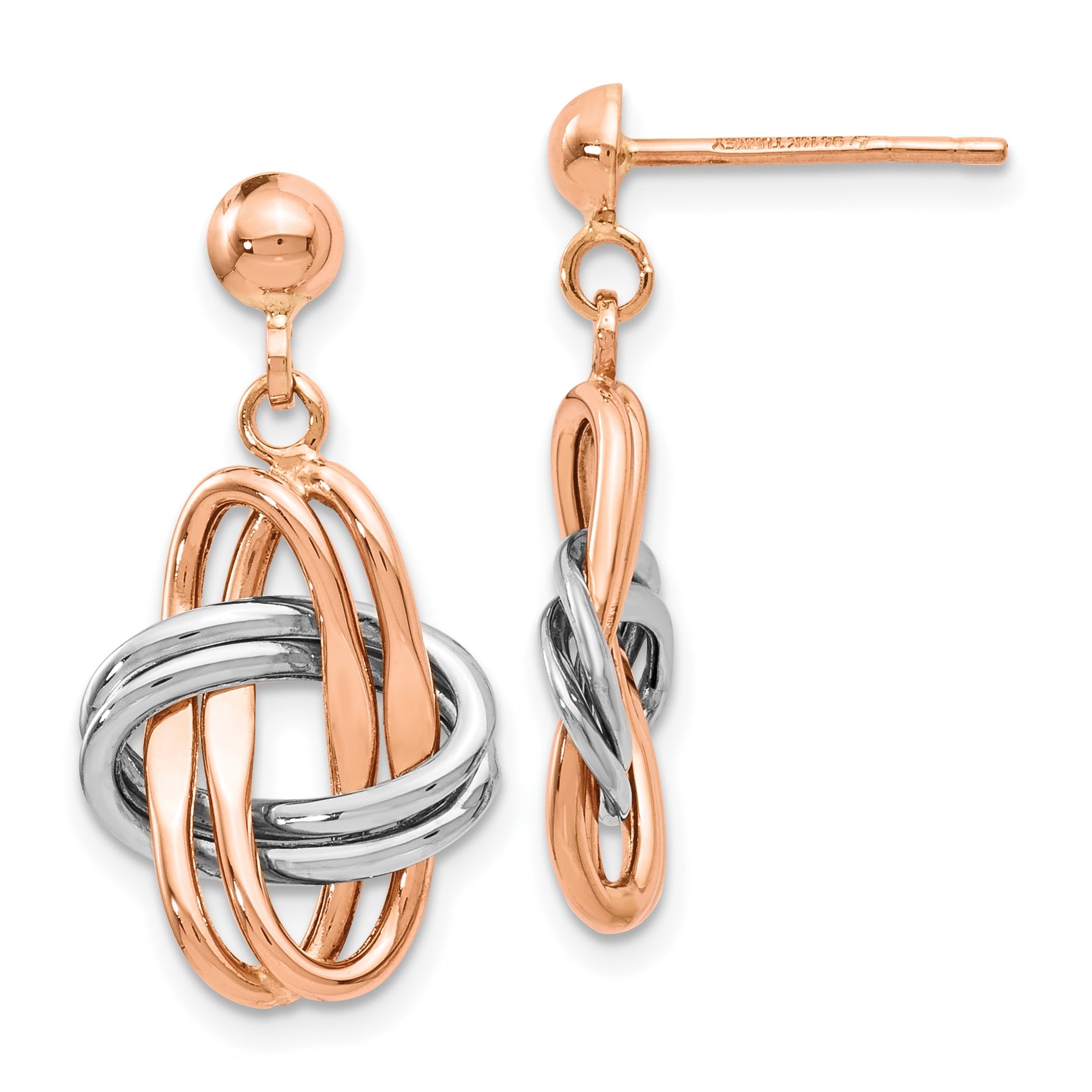 14K Two-Tone Rose And White Polished Post Dangle Earrings