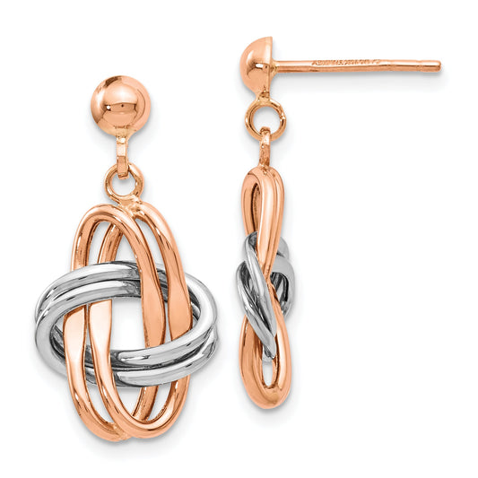 14K Two-Tone Rose And White Polished Post Dangle Earrings