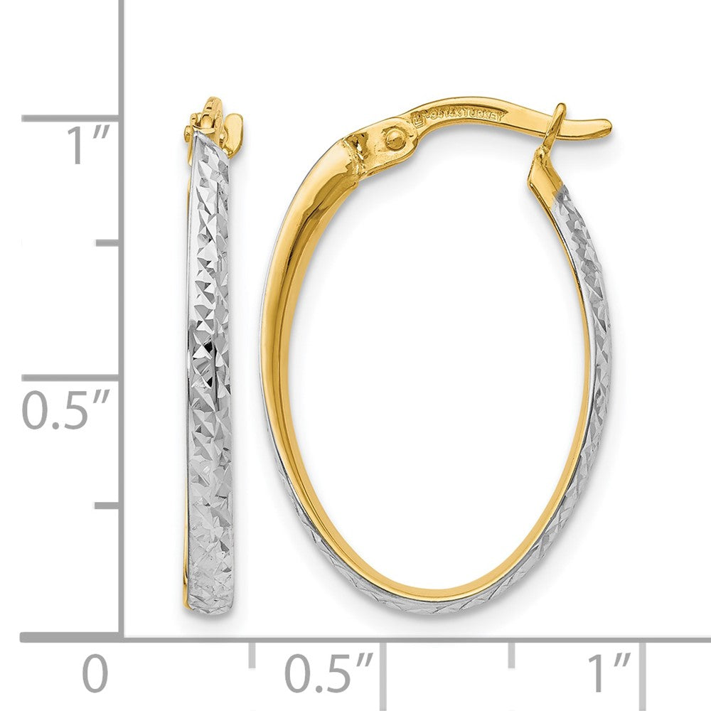 14K Yellow & Rhodium W/White D/C Oval Hoop Earrings