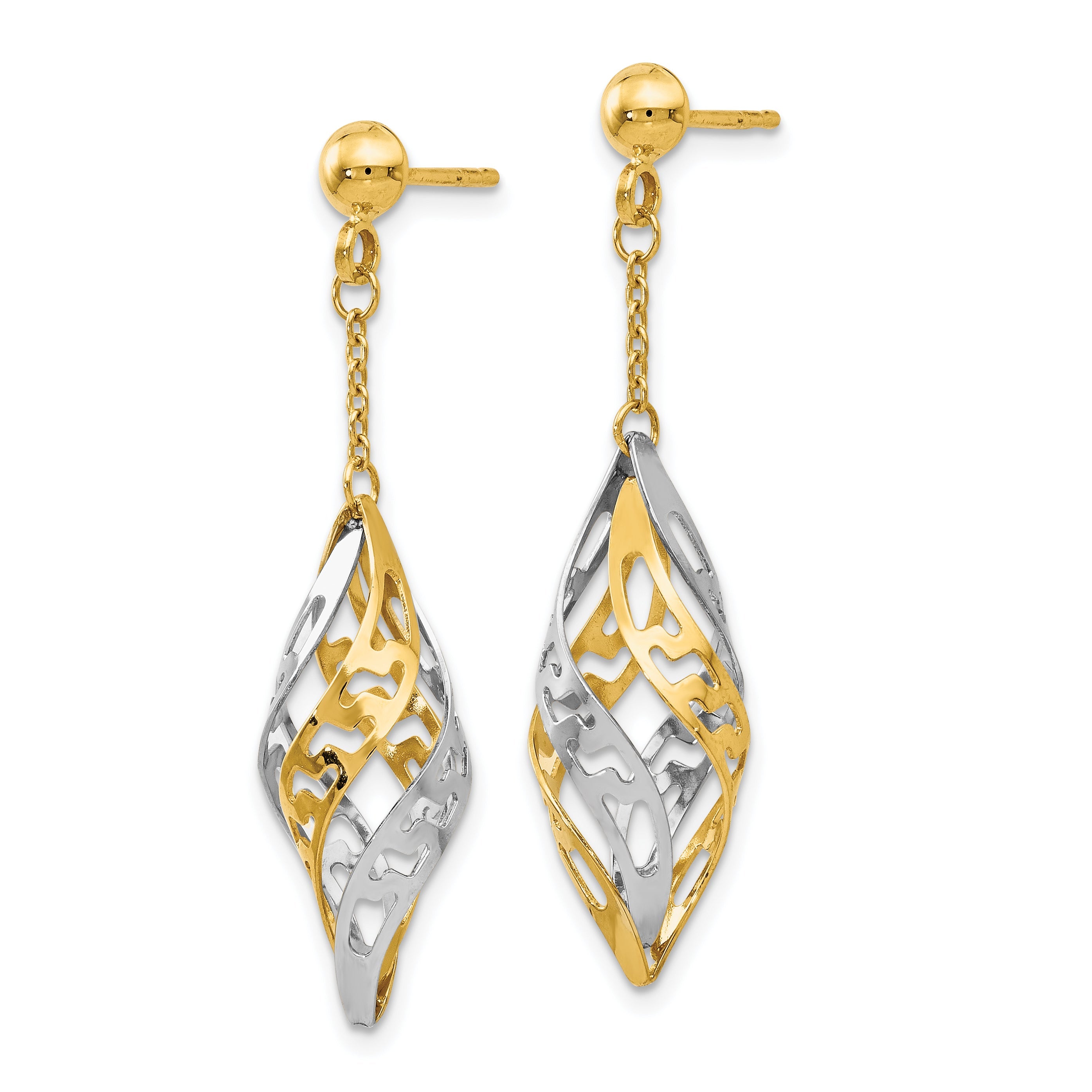 14K Two-Tone Polished Post Dangle Earrings