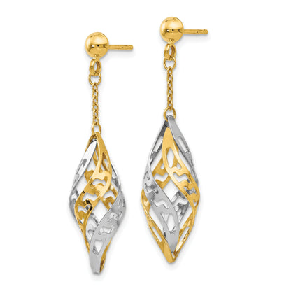 14K Two-Tone Polished Post Dangle Earrings