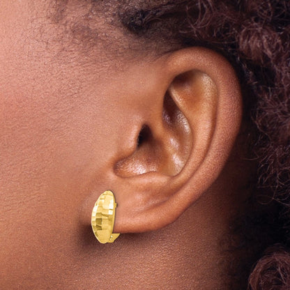 14K Yellow Gold Polished And Hammered Hinged Post Earrings