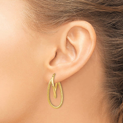 14K Yellow Gold Polished And Textured Hinged Hoop Earrings