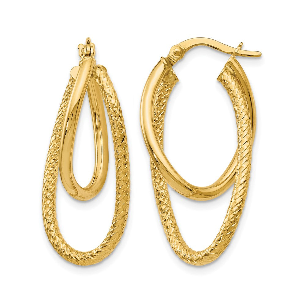 14K Yellow Gold Polished And Textured Hinged Hoop Earrings