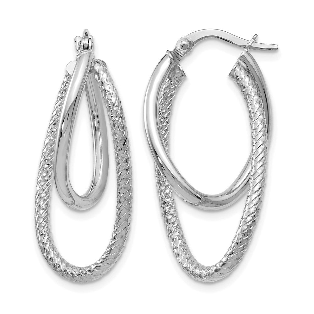 14K White Gold Polished And Textured Hinged Hoop Earrings