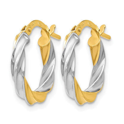 14K Yellow & Rhodium W/White Plating Polished Hoop Earrings