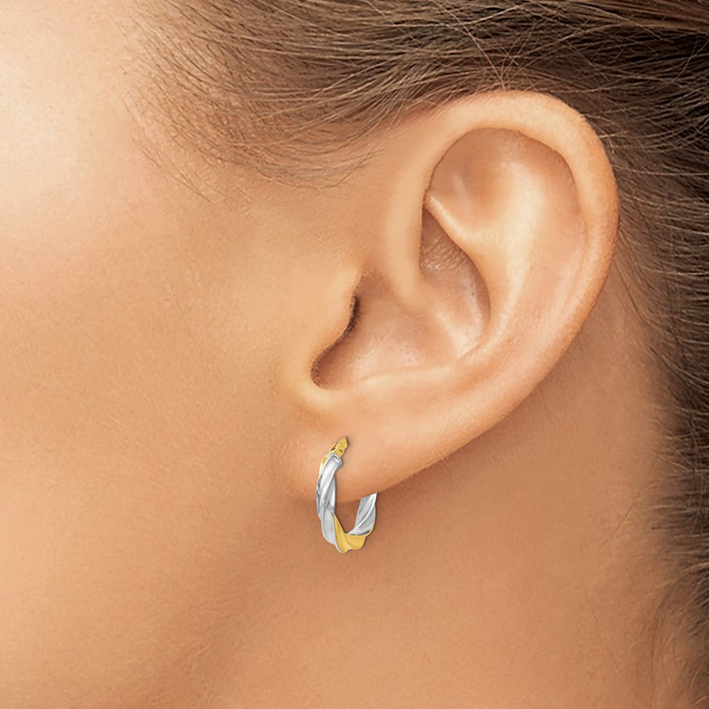 14K Yellow & Rhodium W/White Plating Polished Hoop Earrings