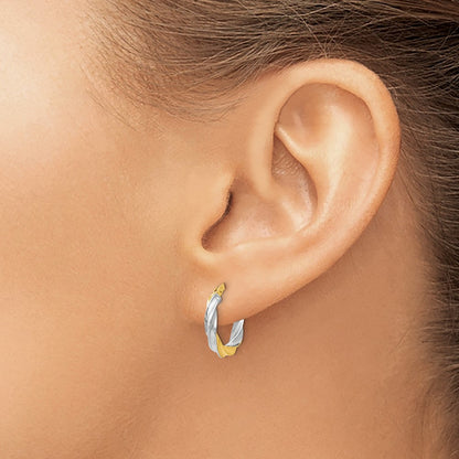 14K Yellow & Rhodium W/White Plating Polished Hoop Earrings