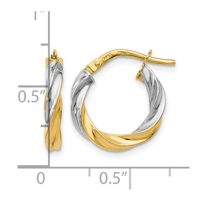 14K Yellow & Rhodium W/White Plating Polished Hoop Earrings