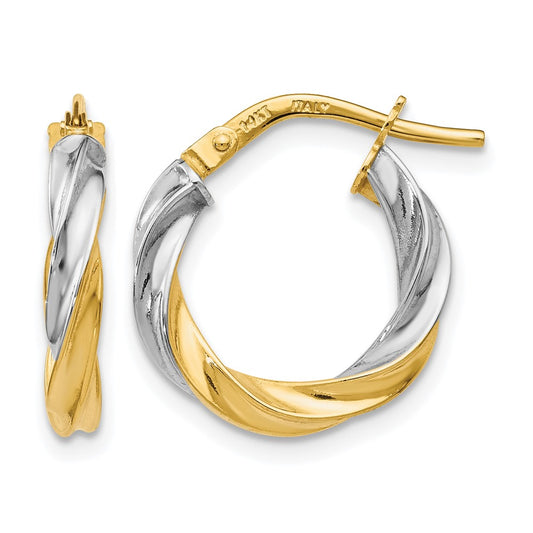 14K Yellow & Rhodium W/White Plating Polished Hoop Earrings