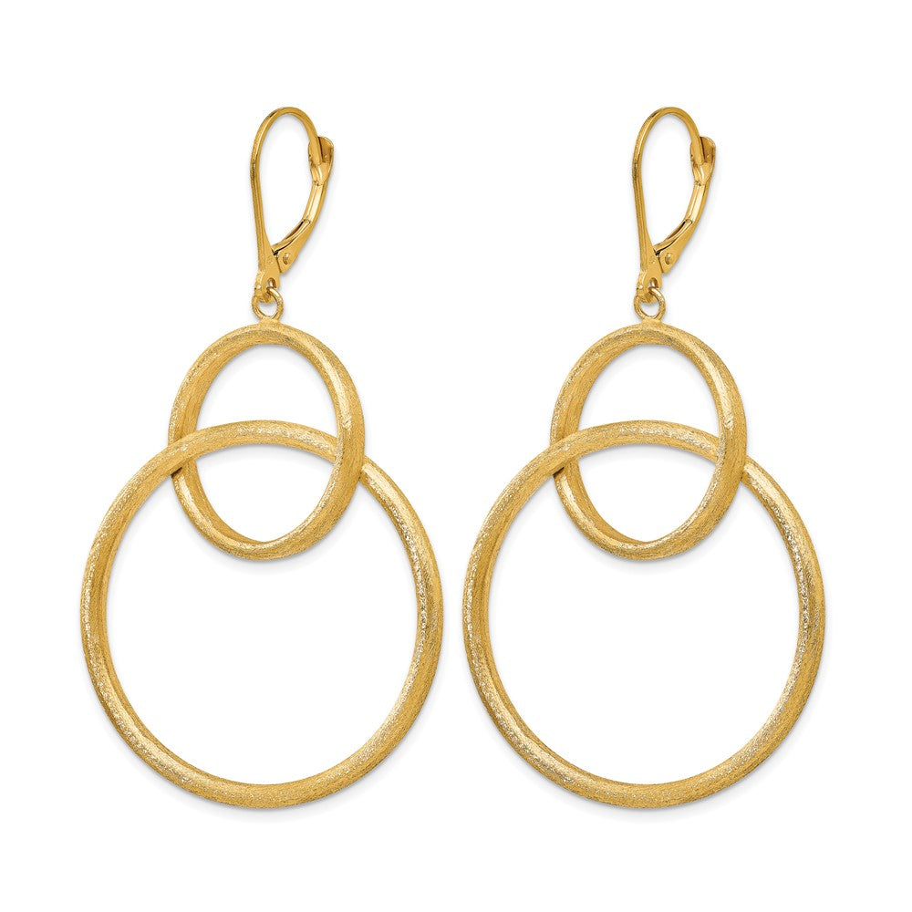 14K Yellow Gold Scratch Finish Round Leverback Earrings