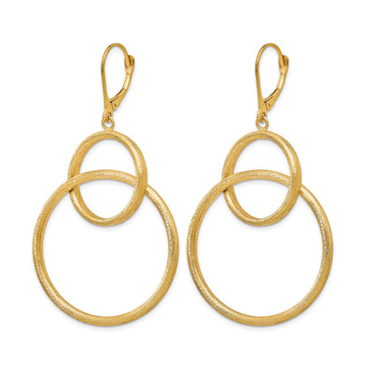 14K Yellow Gold Scratch Finish Round Leverback Earrings