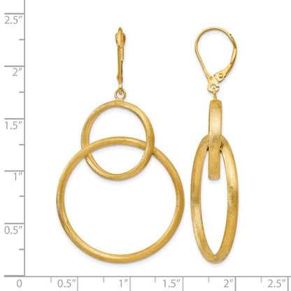 14K Yellow Gold Scratch Finish Round Leverback Earrings