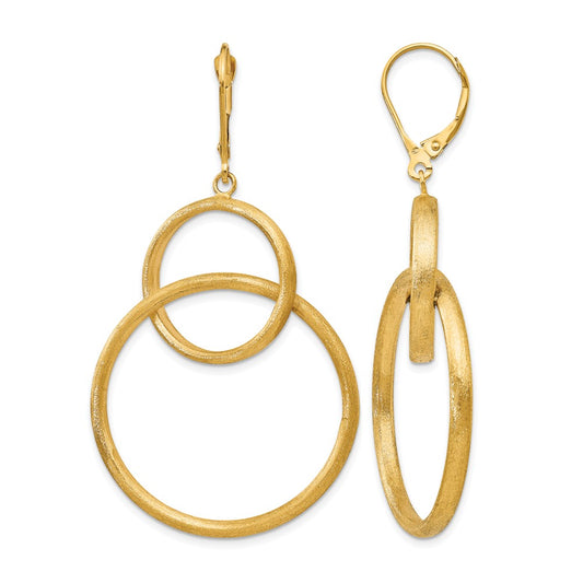 14K Yellow Gold Scratch Finish Round Leverback Earrings