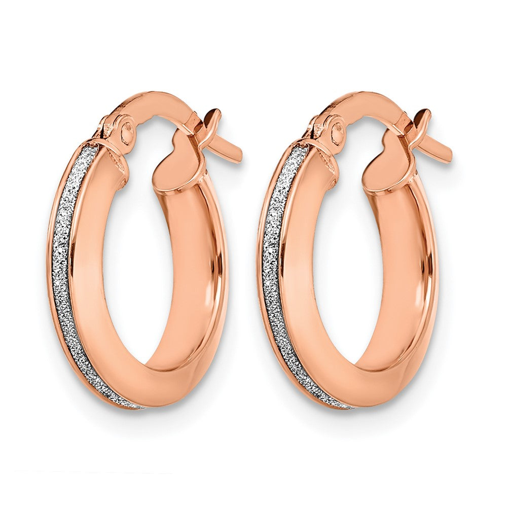 14K Rose Gold Polished Glimmer Infused Hoop Earrings