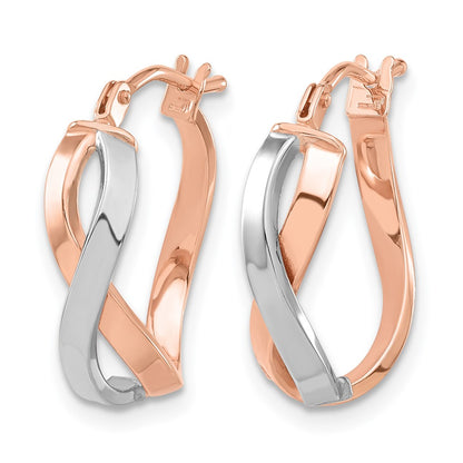 14K Yellow & Rhodium With White And Rose Gold Plating Polished Hinged Hoop Earrings