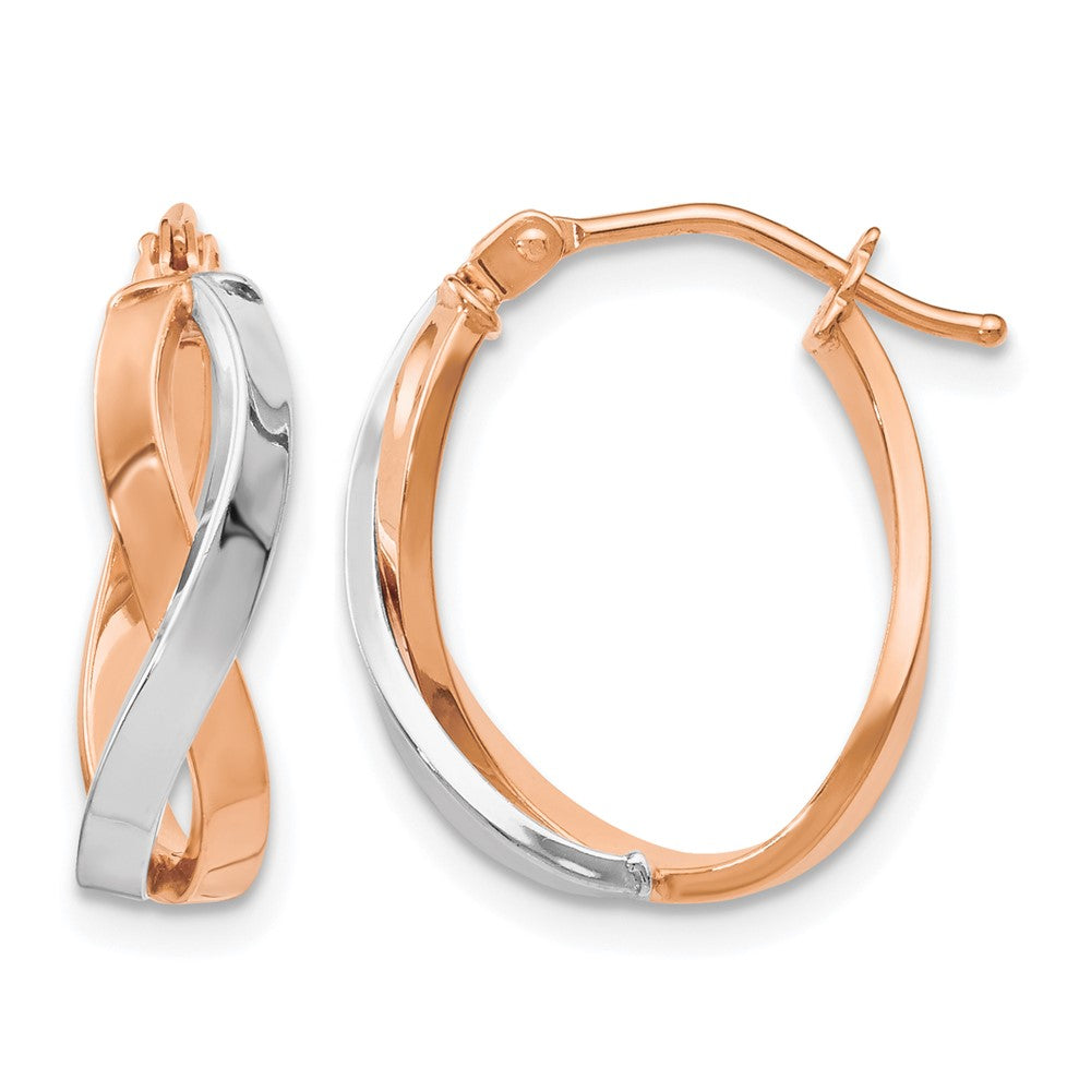 14K Yellow & Rhodium With White And Rose Gold Plating Polished Hinged Hoop Earrings