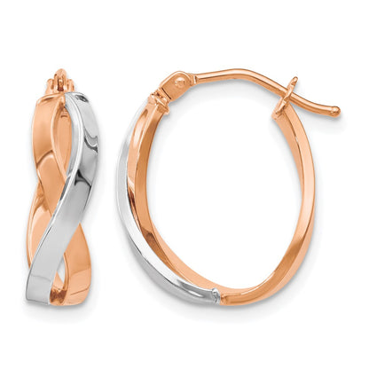 14K Yellow & Rhodium With White And Rose Gold Plating Polished Hinged Hoop Earrings