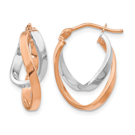 14K Yellow & Rhodium W/Wht/Rose Rh-Plating Polished Hinged Hoop Earrings