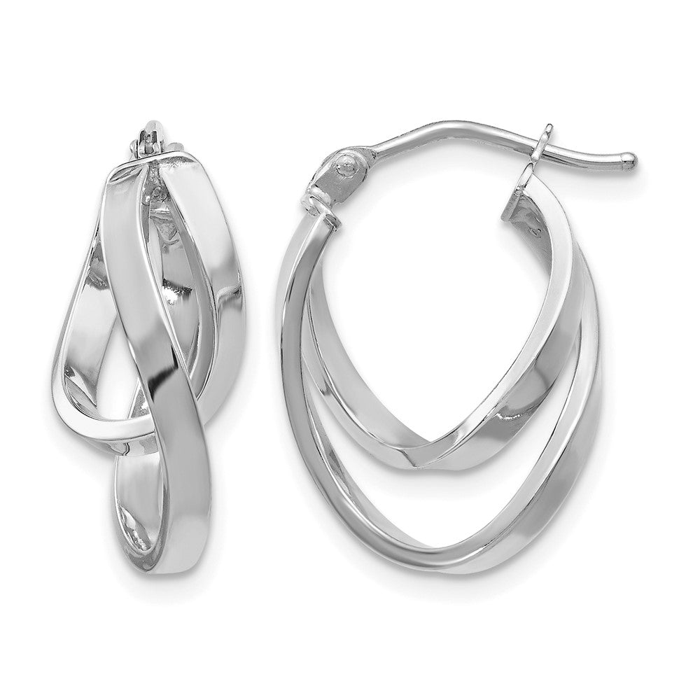 14K Yellow & Rhodium W/Wht Rh-Plating Polished Hinged Hoop Earrings