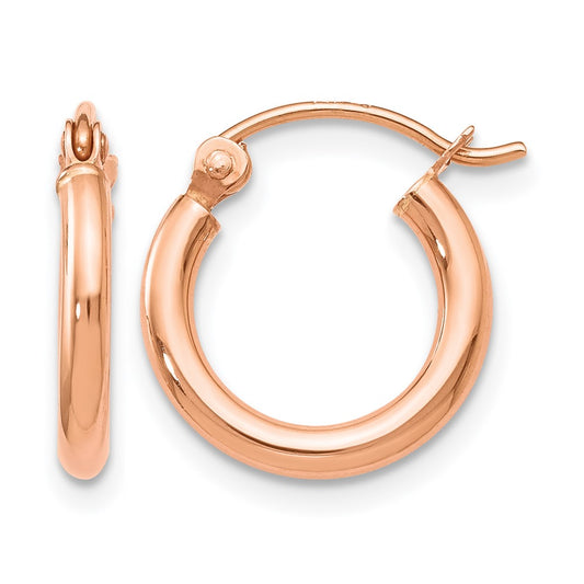 14K Rose Gold 2X12mm Polished Hoop Earrings