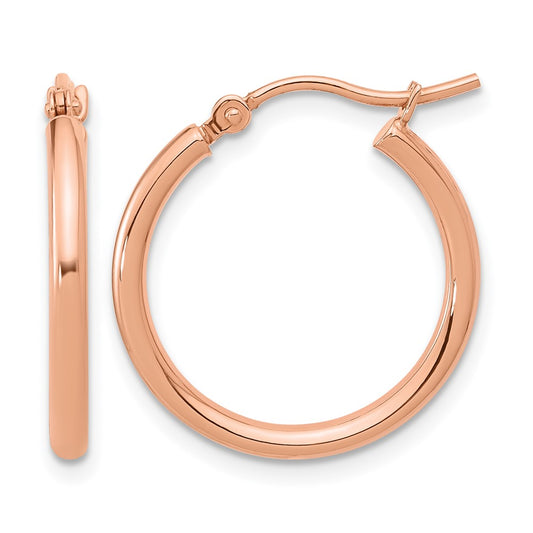 14K Rose Gold 2X20mm Polished Hoop Earrings