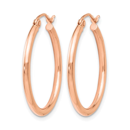 14K Rose Gold 2X25mm Polished Hoop Earrings