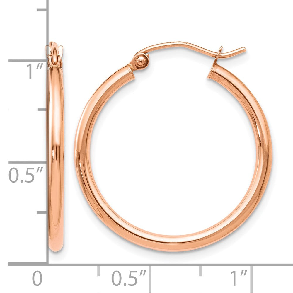 14K Rose Gold 2X25mm Polished Hoop Earrings