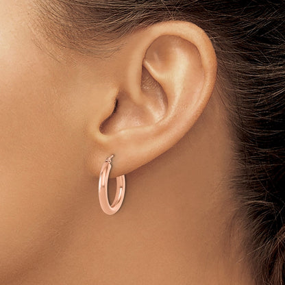 14K Rose Gold 3mm Polished Hoop Earrings