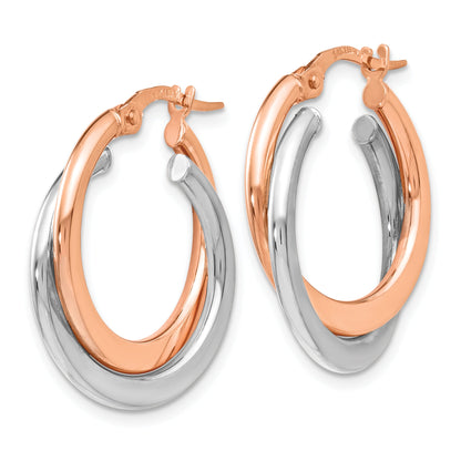 14K Yellow & Rhodium With Polished Hinged Double Hoop Earrings