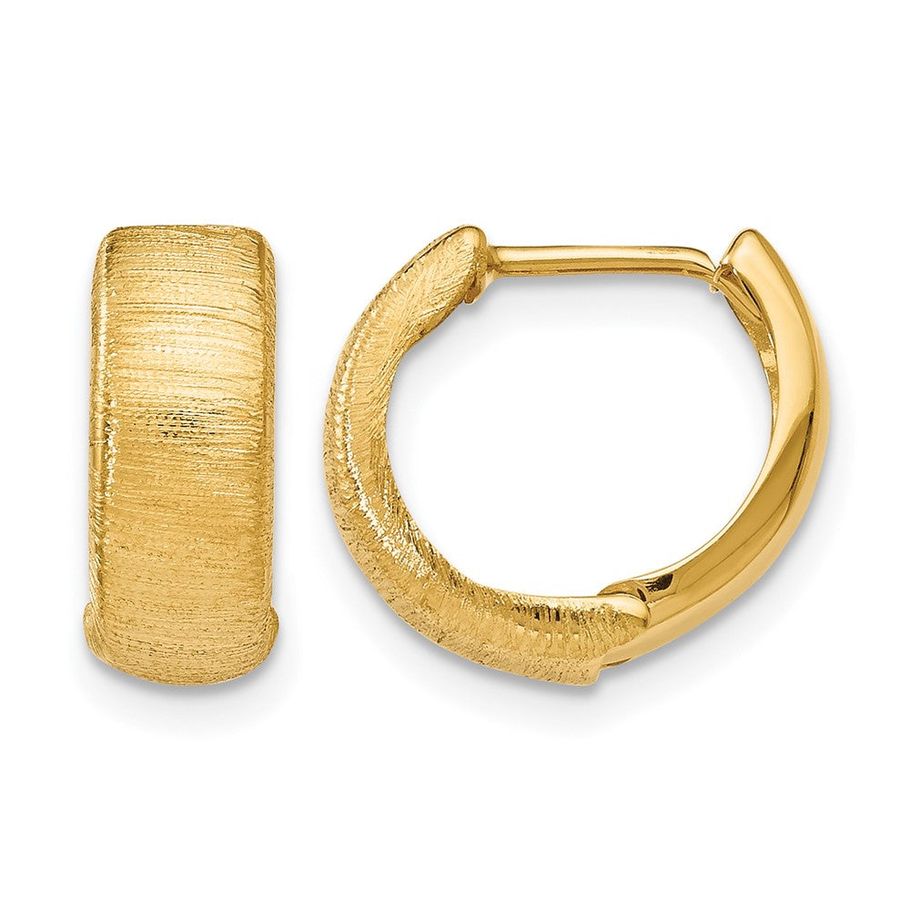 14K Yellow Gold Polished And Textured Hinged Hoop Earrings