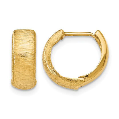 14K Yellow Gold Polished And Textured Hinged Hoop Earrings