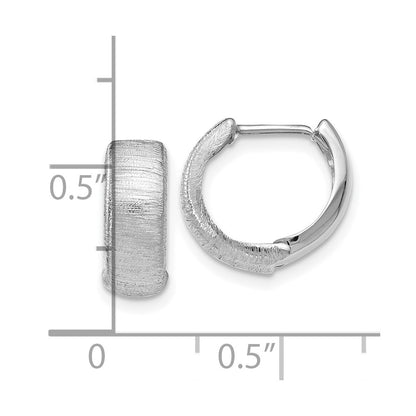 14K White Gold Polished And Textured Hinged Hoop Earrings