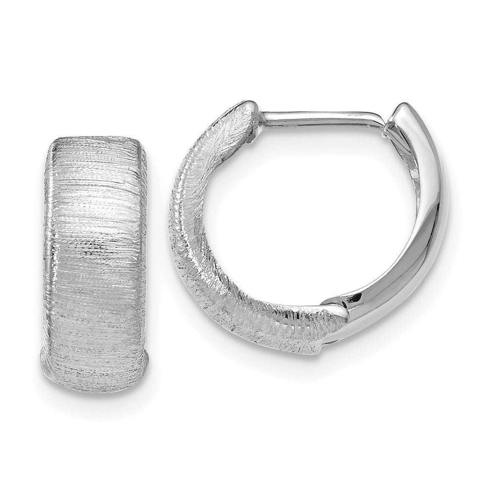 14K White Gold Polished And Textured Hinged Hoop Earrings