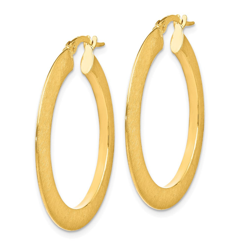 14K Yellow Gold Brushed Hinged Hoop Earrings