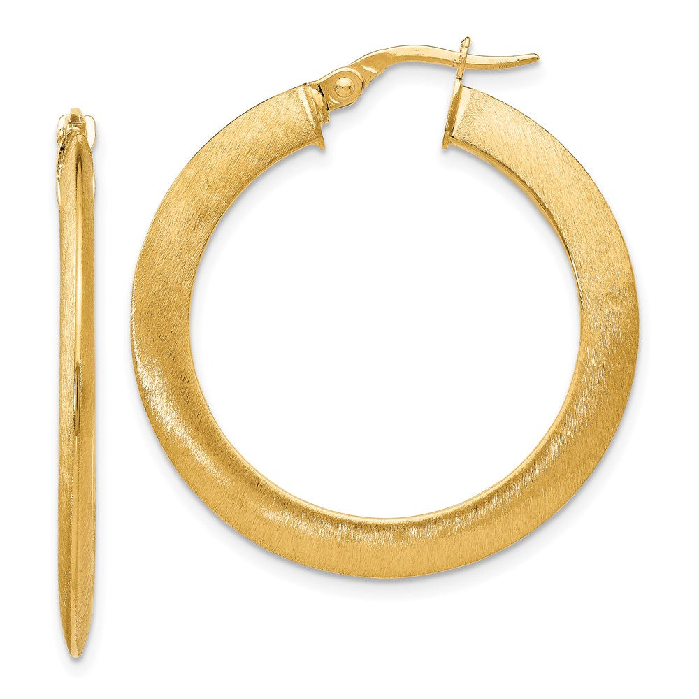 14K Yellow Gold Brushed Hinged Hoop Earrings