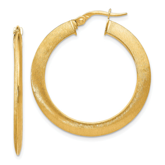14K Yellow Gold Brushed Hinged Hoop Earrings
