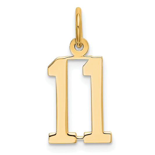 14K Yellow Gold Small Elongated Number 11 Charm