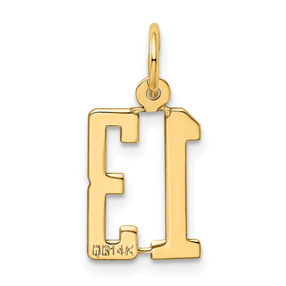 14K Yellow Gold Small Elongated Number 13 Charm