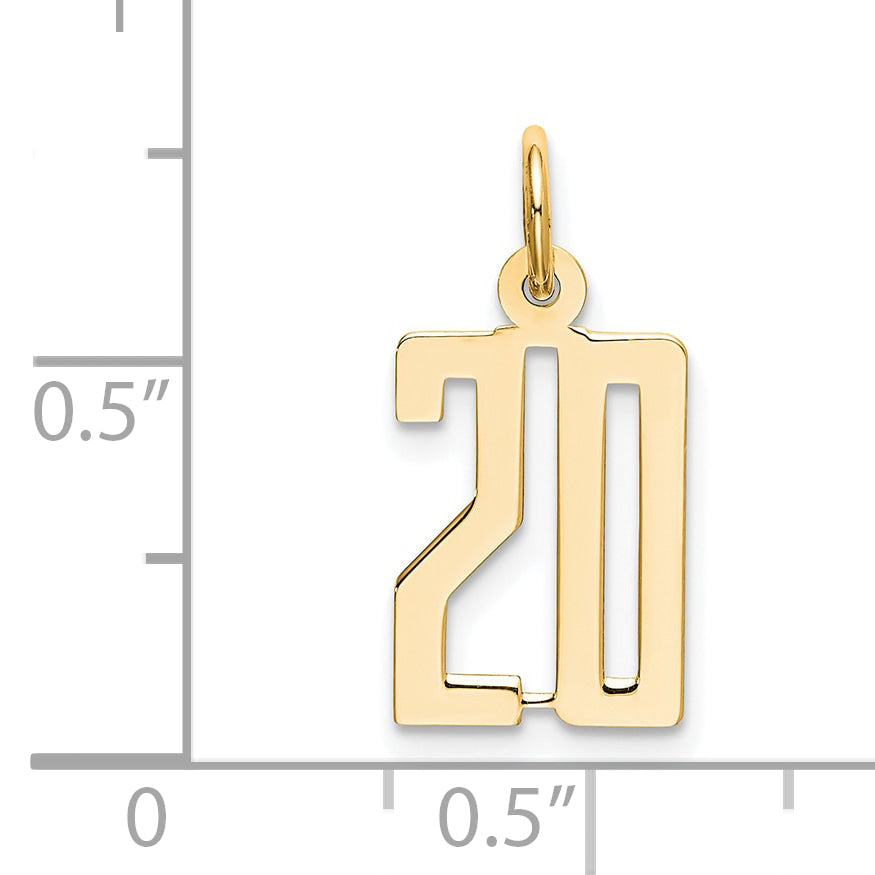 14K Yellow Gold Small Elongated Number 20 Charm