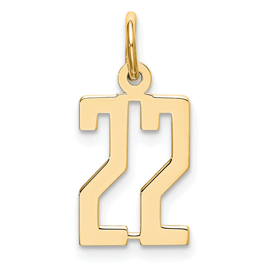 14K Yellow Gold Small Elongated Number 22 Charm