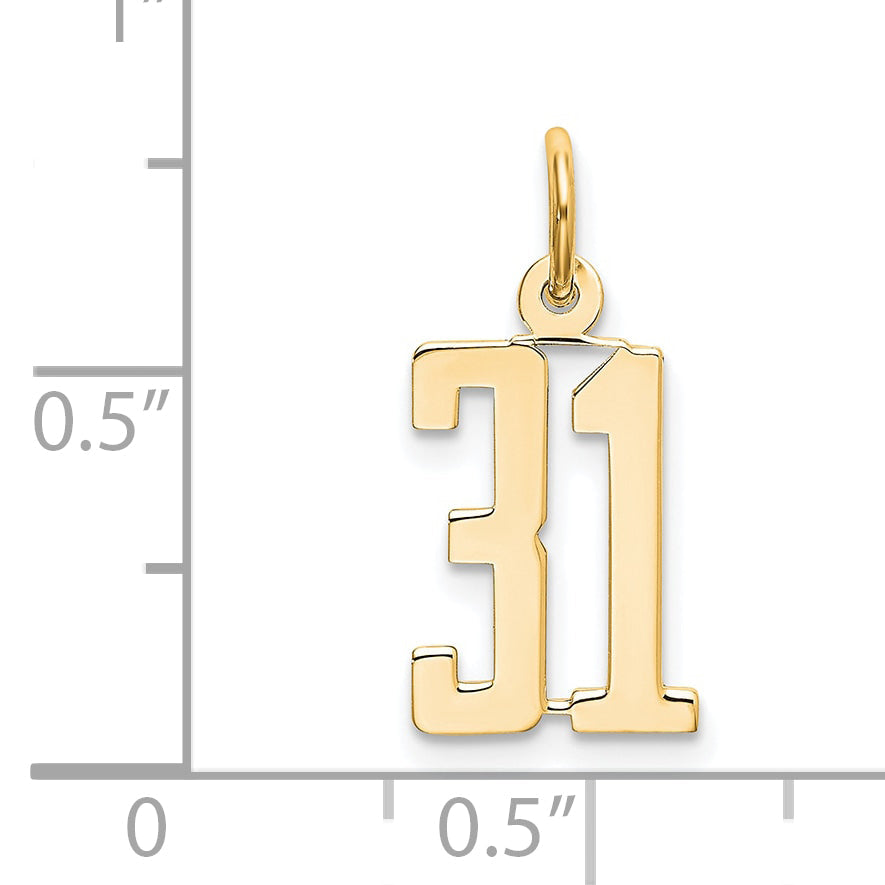 14K Yellow Gold Small Elongated Number 31 Charm