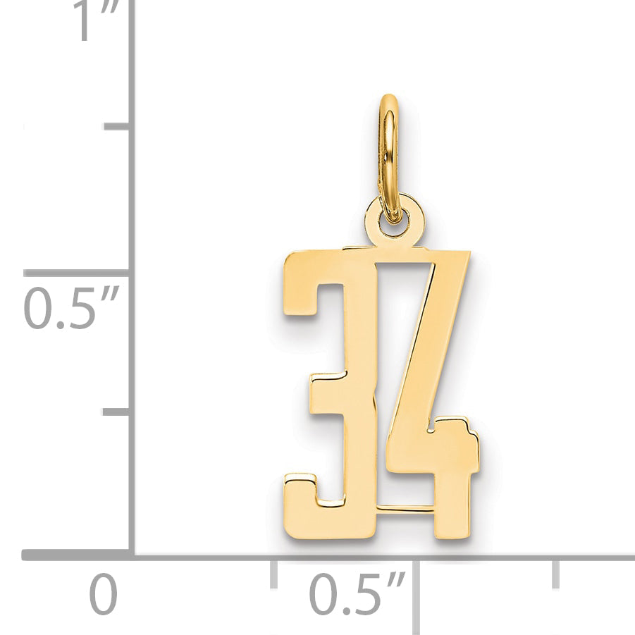 14K Yellow Gold Small Elongated Number 34 Charm