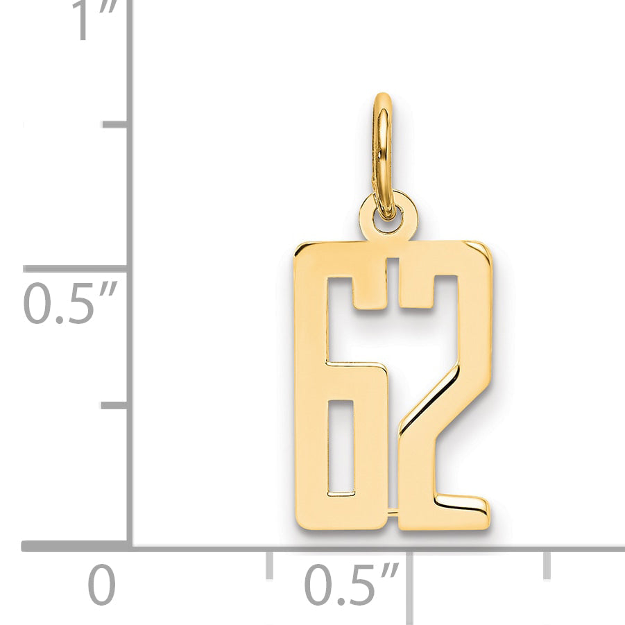 14K Yellow Gold Small Elongated Number 62 Charm