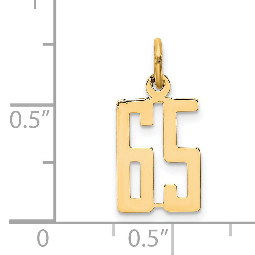 14K Yellow Gold Small Elongated Number 65 Charm