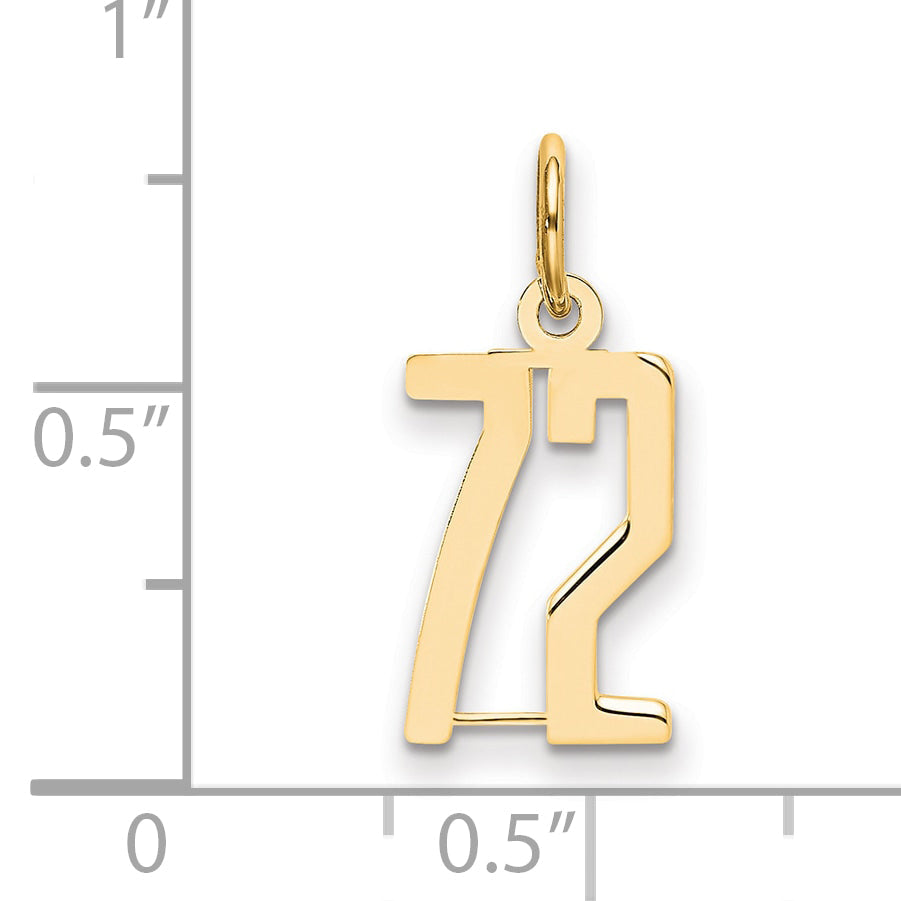 14K Yellow Gold Small Elongated Number 72 Charm