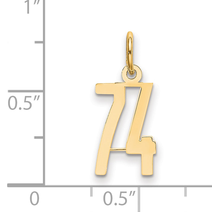 14K Yellow Gold Small Elongated Number 74 Charm